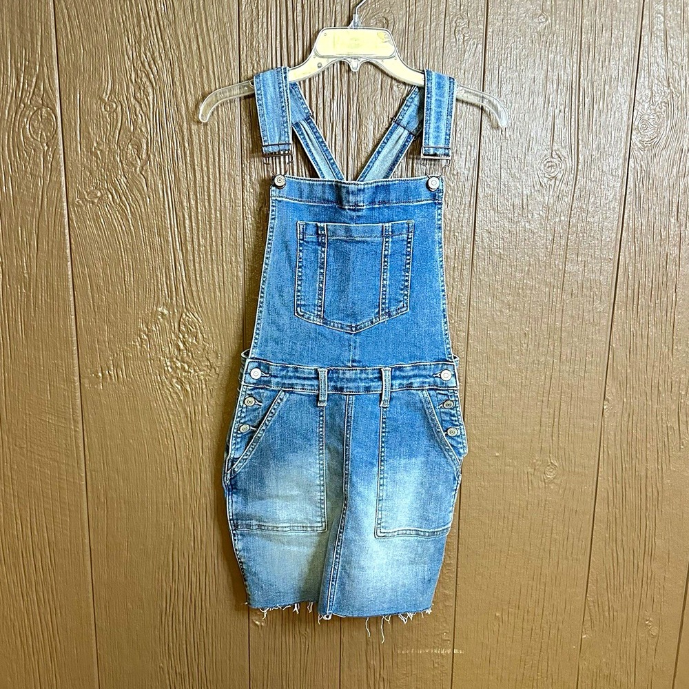 Judy Blue Denim Overall Romper Mini Dress Sz S Festival Concert Boho Raw Hem